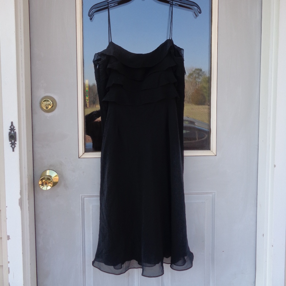 3/$30 LOFT dress 100% silk shell ruffle top black classic event party size 10 - Picture 10 of 17